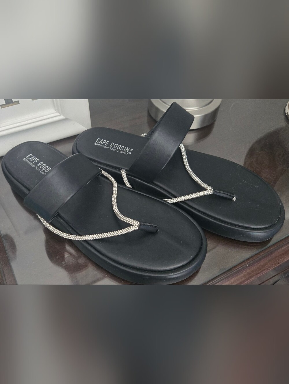 Cape Robbin Black Sandal with Silver Rhinestone Straps